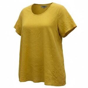 FLAX Womens Size M Medium 100% Linen Short Sleeve Top Marigold Yellow Lagenlook